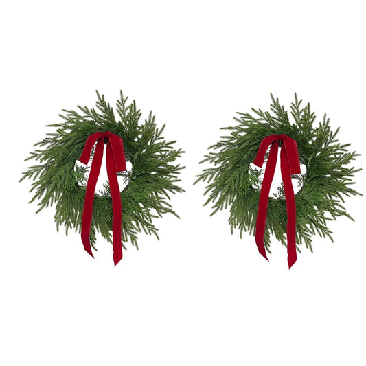 Couronne de pin Norfolk de 20 pouces avec nœud, couronnes vertes de pin de noël artificielles pour décoration de porte d'entrée de noël