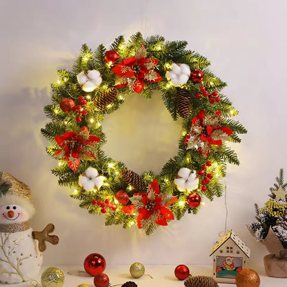 Décorations suspendues de noël avec pommes de pin épicéa, boule de baies, guirlande de 40CM, décoration lumineuse en PVC pour mur, porte d'entrée et fenêtre
