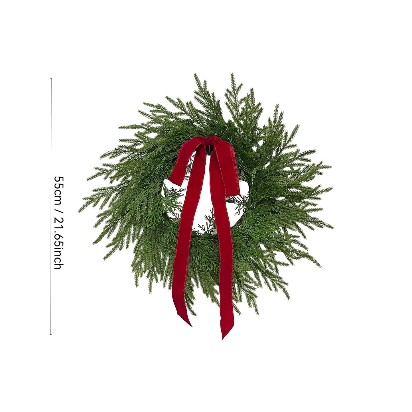 Couronne de pin Norfolk de 20 pouces avec nœud, couronnes vertes de pin de noël artificielles pour décoration de porte d'entrée de noël