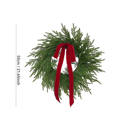 Couronne de pin Norfolk de 20 pouces avec nœud, couronnes vertes de pin de noël artificielles pour décoration de porte d'entrée de noël