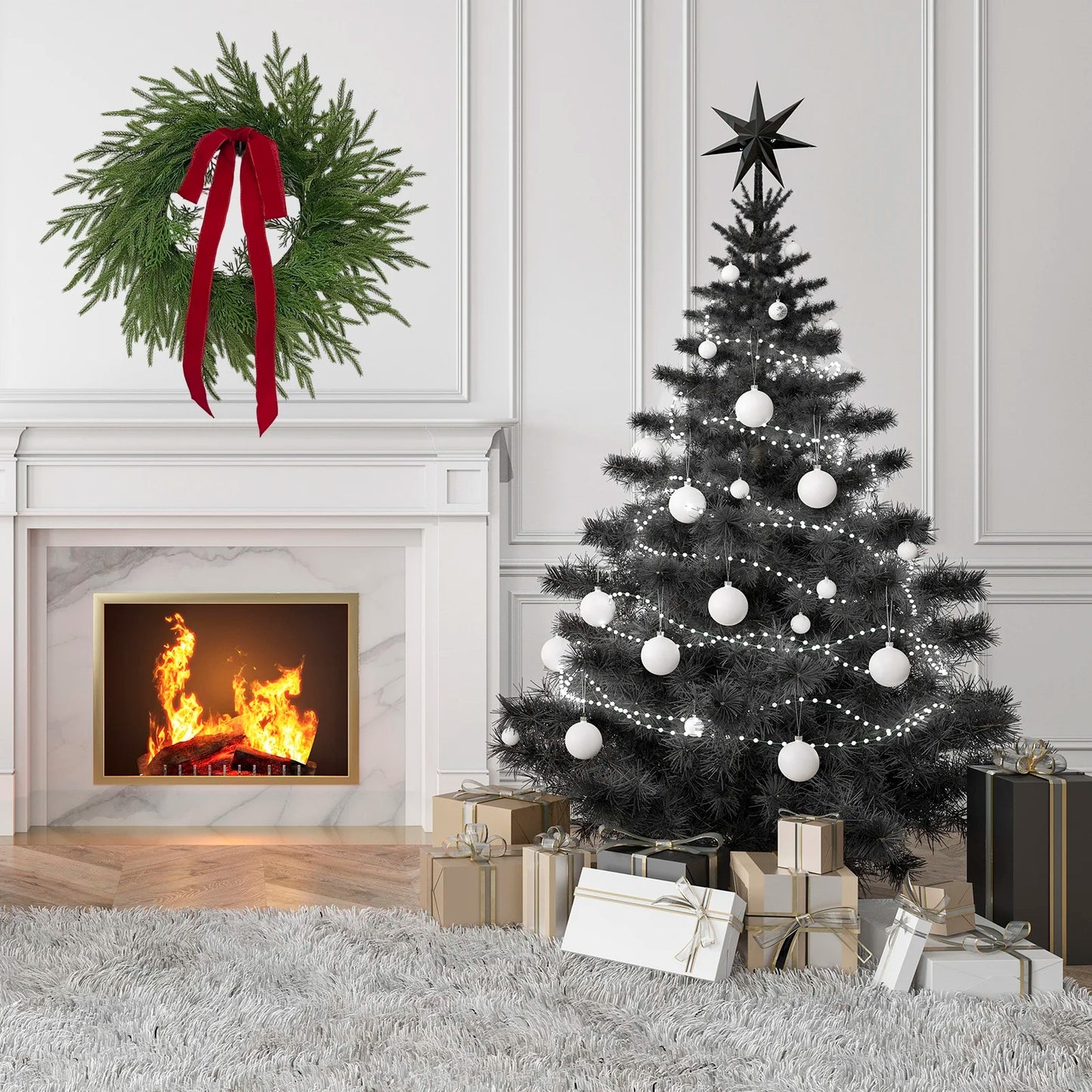 Couronne de pin Norfolk de 20 pouces avec nœud, couronnes vertes de pin de noël artificielles pour décoration de porte d'entrée de noël